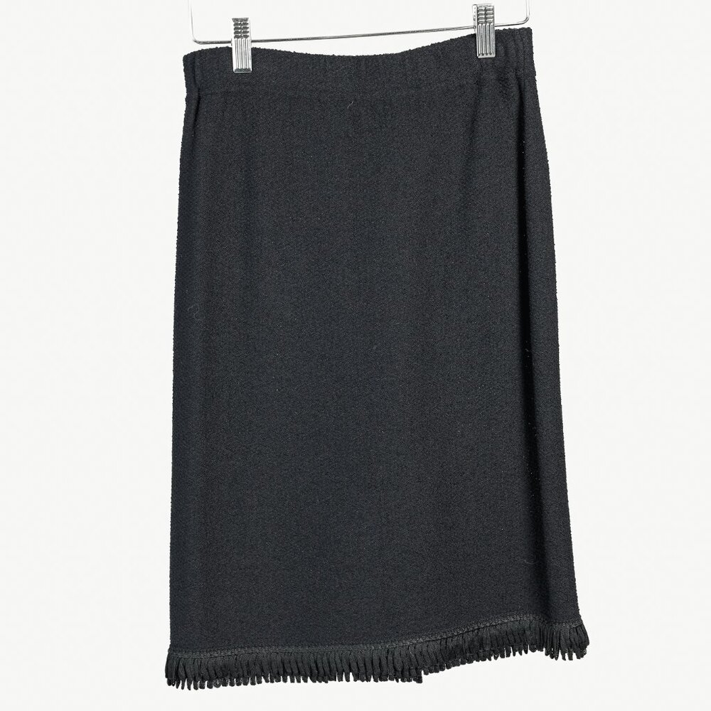St. John Fringe Hem Black Knit Skirt